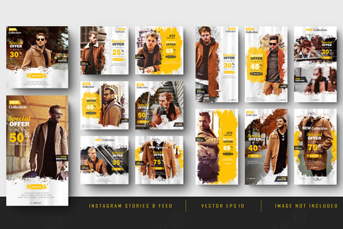 قالب رایگان پست و استوری اینستاگرام مناسب برای فروشگاه لباس آقایان فایل EPS لایه باز